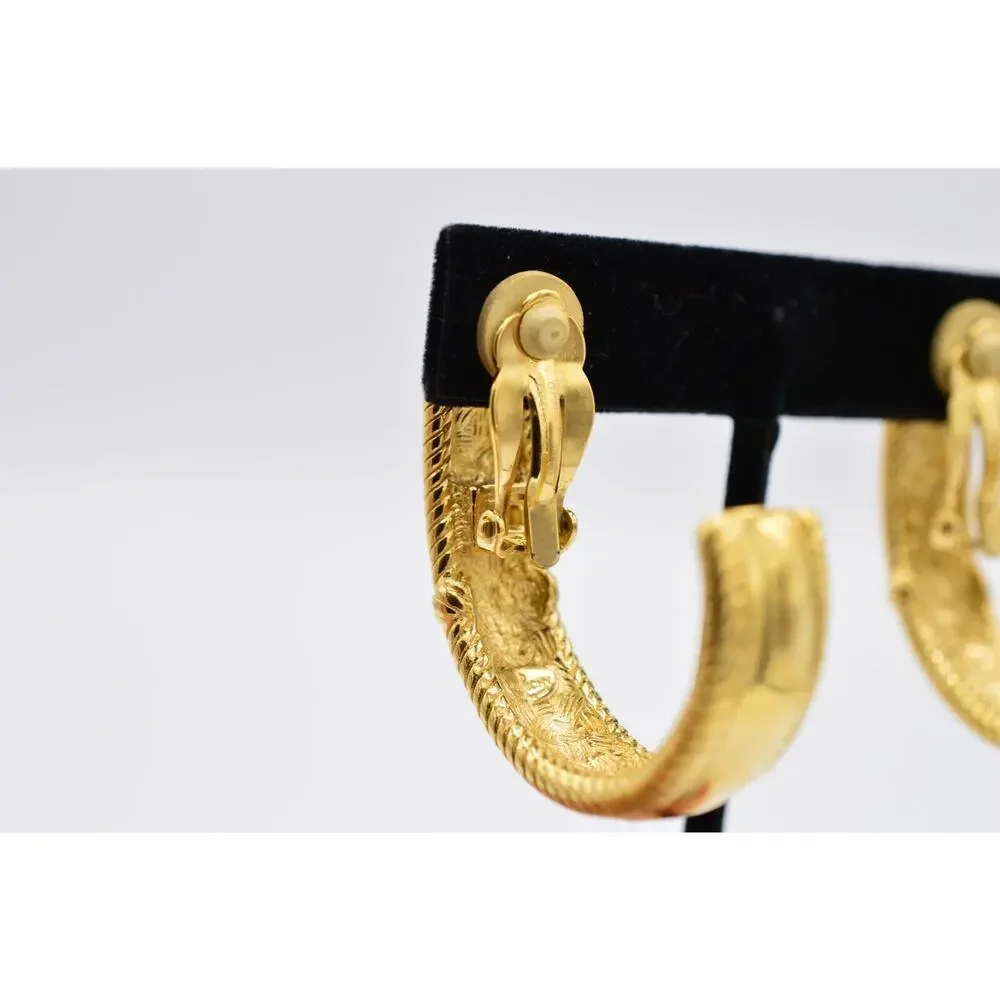 Givenchy Vintage Clip Pm Earrings Chunky Hoop Gold Logo Letters Signed 80s BinAB - Picture 9 of 11